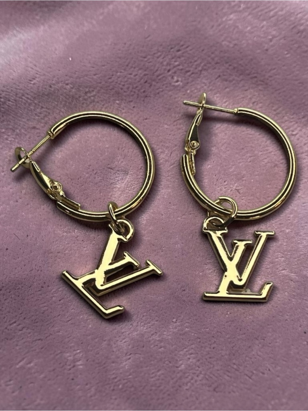Louis Vuitton Stamped Charm Hoop Earrings